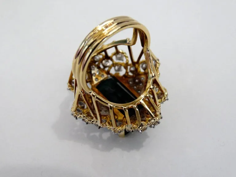 16 Carat Green Tourmaline Emerald Cut Diamond Cocktail Ring