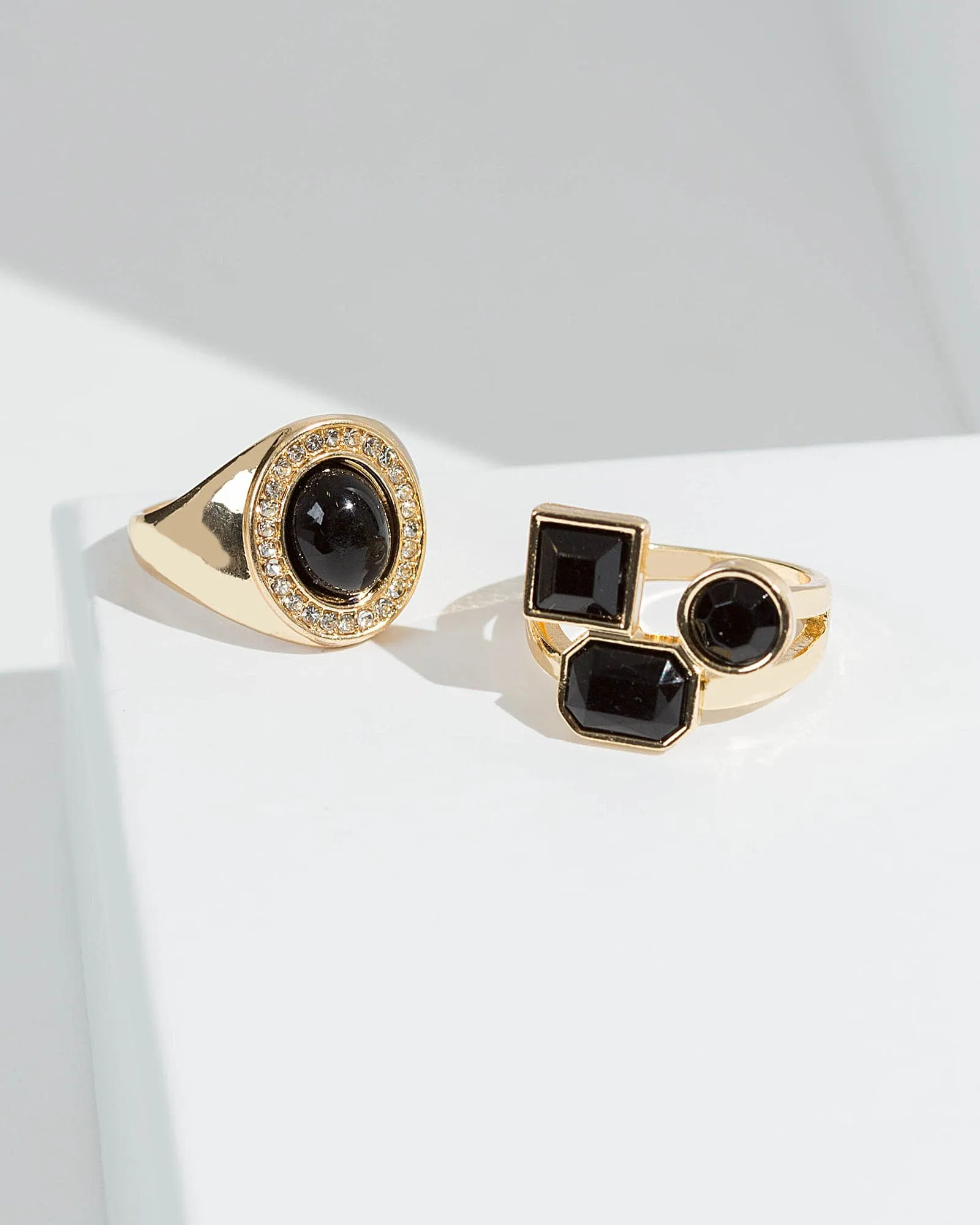 Gold 2 Pack Trio Crystal Detail Ring