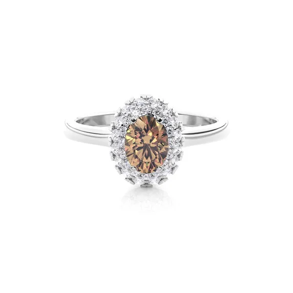 Prong Setting Oval Champagne Diamond Halo Engagement Ring
